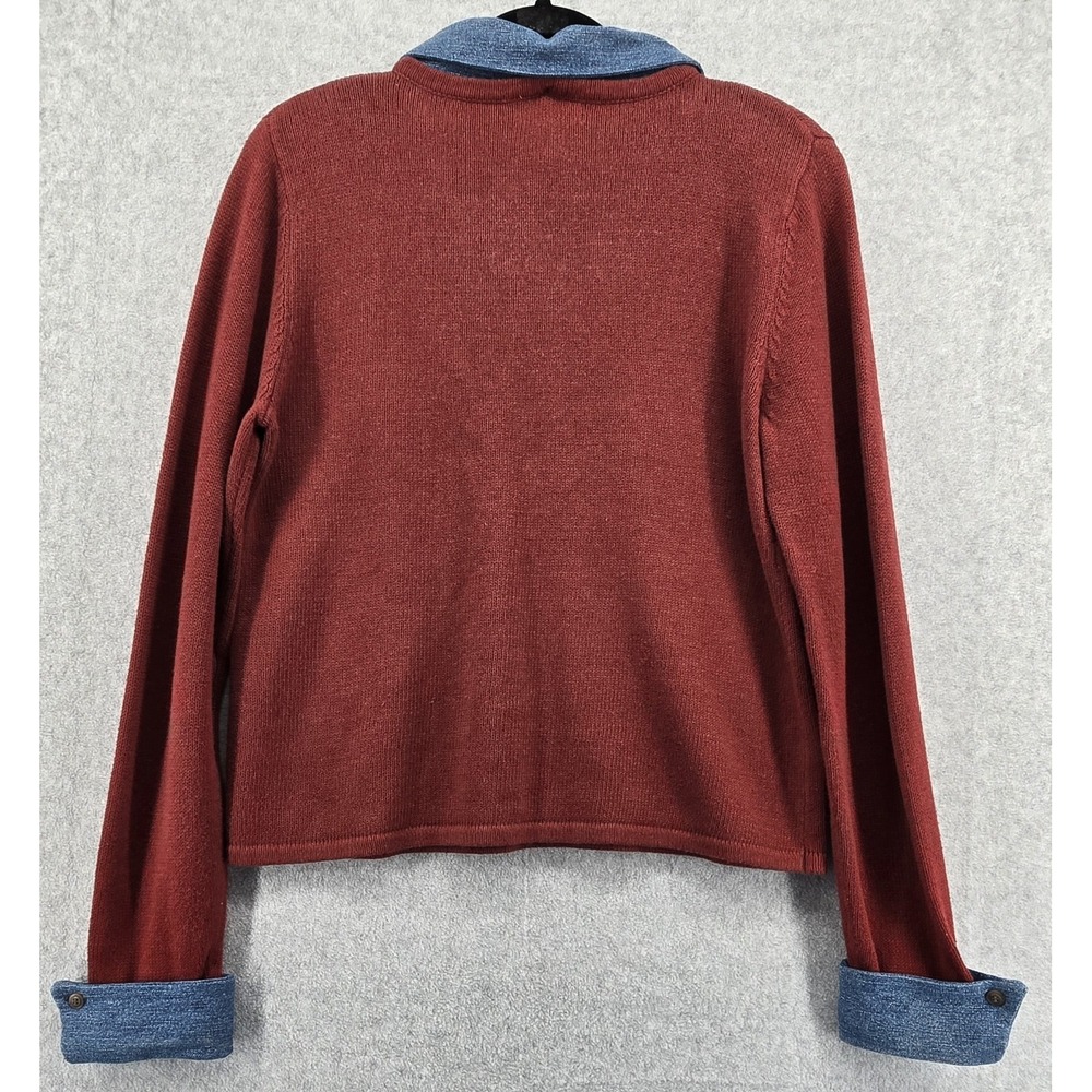 Vtg Christopher Banks Sweater Sz S Rust Red W/Button Detachable Denim Collar Y2K - Picture 2 of 7